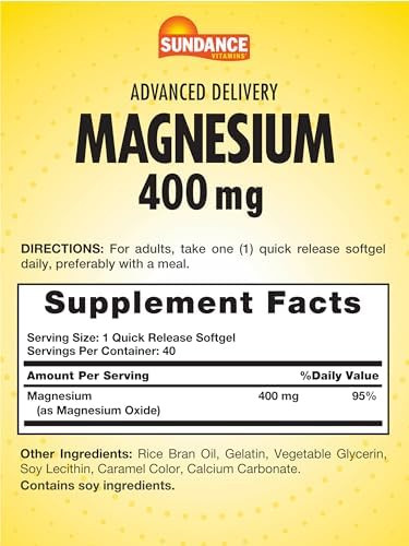 Sundance Magnesium 400Mg 40 Advanced Delivery Softgels Essential Mineral Supplement Nongmo And Gluten Formula