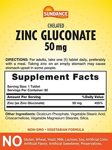 Sundance Zinc Supplement 50Mg 90 Tablets Chelated Essential Mineral Vegetarian Nongmo And Gluten