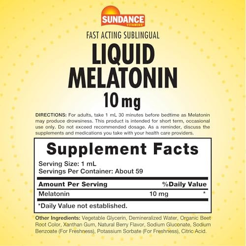 Sundance Melatonin 10Mg Liquid 2 Fluid Ounces Berry Flavor Fast Acting Sublingual Formula Vegetarian Nongmo And Gluten Supplement