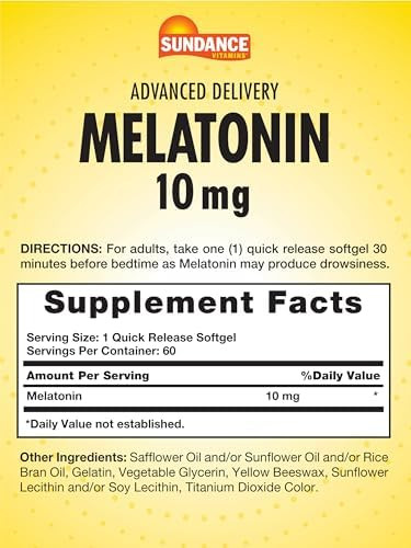 Sundance Melatonin 10Mg 60 Softgels Advanced Delivery Nongmo And Gluten Supplement