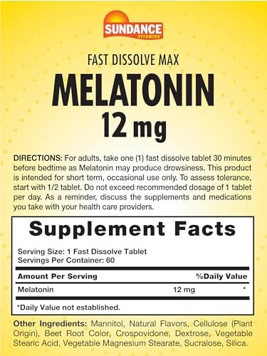 Sundance Melatonin 12Mg 60 Fast Dissolve Tablets Natural Berry Flavor Vegetarian Nongmo And Gluten Supplement