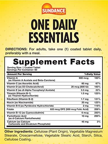 Sundance Daily Multivitamin For Adults 60 Tablets High Potency Formula Nongmo And Gluten Supplement