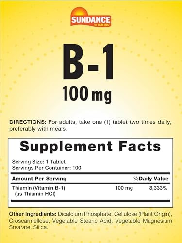Sundance Vitamin B1 100Mg 100 Tablets Essential Vitamin Supplement Vegetarian Nongmo And Gluten Formula