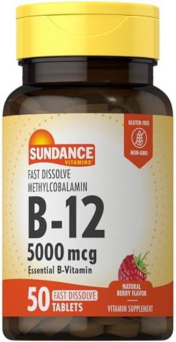 Sundance Vitamin B12 Fast Dissolve Tablets 5000 Mcg 50 Count As Methylcobalamin Natural Berry Flavor Vegetarian Nongmo And Gluten Supplement