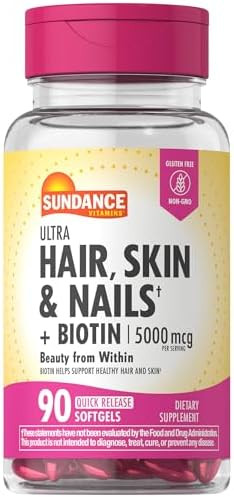 Sundance Hair Skin & Nails Complex 90 Softgels With Biotin 5000Mcg Nongmo And Gluten Vitamin Supplement