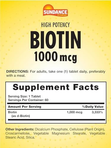 Sundance High Potency Biotin 1000 Mcg Supplement Essential B Vitamin Tablets Vegetarian Nongmo & Gluten