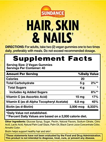 Sundance Hair Skin And Nails Gummies With Biotin 2500 Mcg 80 Count Fruit Flavor Vitamin Vegan Nongmo & Gluten Supplement