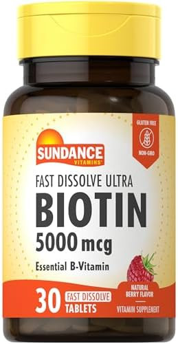 Sundance Fast Dissolve Biotin 5000Mcg 30 Tablets Essential Bvitamin Natural Berry Flavor Vegetarian Nongmo And Gluten Supplement