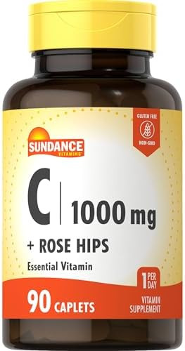 Sundance Vitamin C 1000Mg With Rose Hips 90 Vegetarian Caplets Essential Vitamin Vegetarian Nongmo And Gluten Supplement