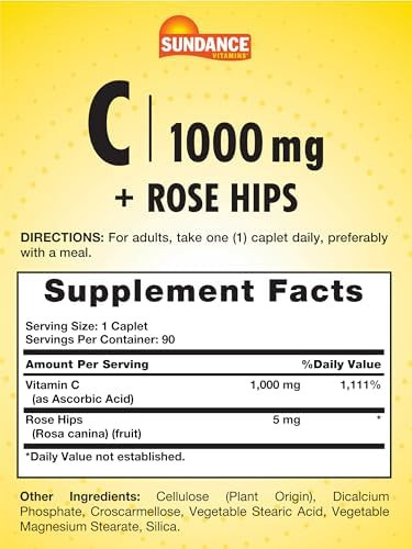 Sundance Vitamin C 1000Mg With Rose Hips 90 Vegetarian Caplets Essential Vitamin Vegetarian Nongmo And Gluten Supplement