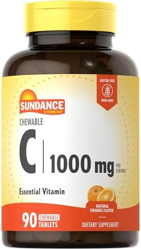 Sundance Chewable Vitamin C 1000Mg 90 Tablets Natural Orange Flavor Vegetarian Nongmo And Gluten Supplement