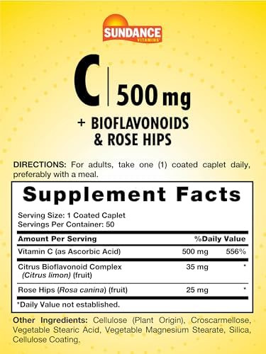 Sundance Vitamin C 500Mg With Bioflavonoids And Rose Hips Vegetarian Nongmo & Gluten Supplement
