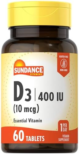 Sundance Vitamin D3 400 Iu (10 Mcg) 60 Vegetarian Tablets Essential Vitamin Supplement Vegetarian Nongmo And Gluten Formula