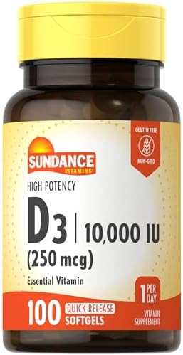 Sundance Vitamin D3 10000 Iu (250 Mcg) 100 Softgels High Potency Formula Nongmo And Gluten Supplement