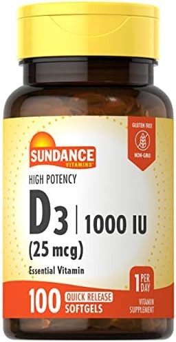 Sundance Vitamin D3 1000Iu 100 Softgels High Potency Formula Nongmo And Gluten Supplement