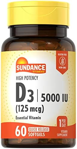 Sundance Vitamin D3 5000 Iu 60 Quick Release Softgels High Potency Essential Vitamin Supplement Nongmo And Gluten Supplement