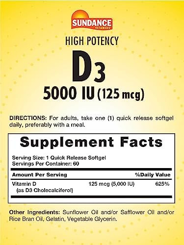 Sundance Vitamin D3 5000 Iu 60 Quick Release Softgels High Potency Essential Vitamin Supplement Nongmo And Gluten Supplement