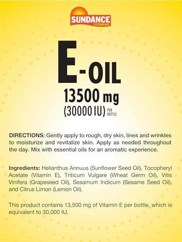 Sundance Vitamin Eoil For Skin 13500 Mg (30000 Iu) 4 Fluid Ounces Lemon Scented Nongmo And Gluten Supplement