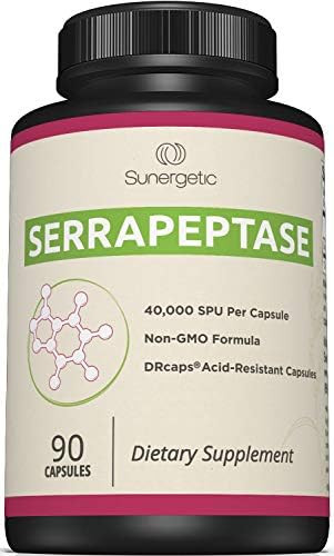 Sunergetic Premium Serrapeptase Enzyme Supplement “ Helps Support Sinus Health “ Powerful Serrapeptase Enzymes Formula “ 40000 Su Per Capsule 90 Enteric Coated Serrapeptase Capsules