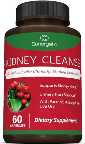 Sunergetic Premium Kidney Cleanse Supplement “ Powerful Kidney Support Formula With Cranberry Extract Helps Support Healthy Kidneys & Urinary Tract Support“ 60 Vegetarian Capsules