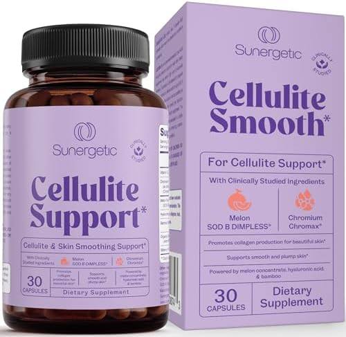 Sunergetic Premium Cellulite Supplement “ Anti Cellulite Capsules For Women “ Supports Skin Smoothing Smooth Legs Reduces Cellulite & Promotes Collagen Production “ With Clinically Studied Melon Sod “ 30 Count