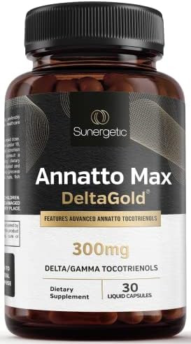 Sunergetic Premium Annatto Tocotrienol Supplement “ With Deltagold “ Tocotrienols Vitamin E 300 Mg “ Supports Liver Immune & Heart Health Delta + Gamma Tocotrienols (60 Liquid Capsules)