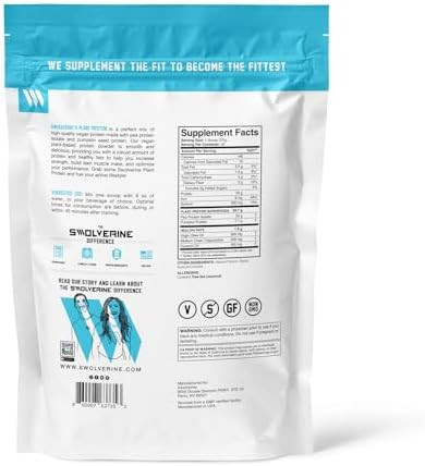 Swolverine Plant Protein 100% Vegan Plantbased Protein Powder Pea Protein Isolate Pumpkin Seed Protein 22G Protein 30 Servings Chocolate Cake Flavor (Chocolate Cake)