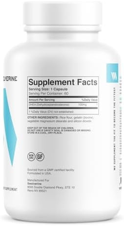 Swolverine Dhea 100Mg Veggie Capsules Nongmo Gluten (60 Servings)