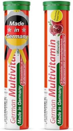 T&D German Multvitamin + Minerals 10 Vitamins 2 Minerals 40 Vegan Drink Effervescent Tablets Pomegranate Flavor Made In Germany