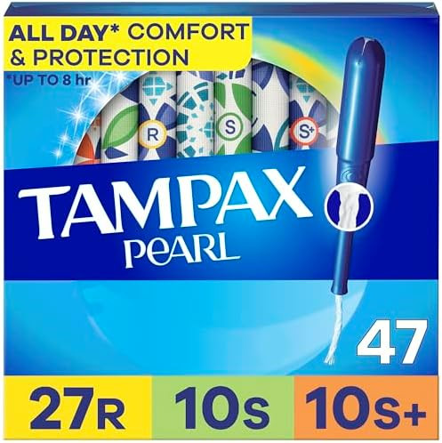 Tampax Pearl Tampons For Women Multipack With Leakguard Braid Regular/Super/Super Plus Absorbency Unscented 47 Count