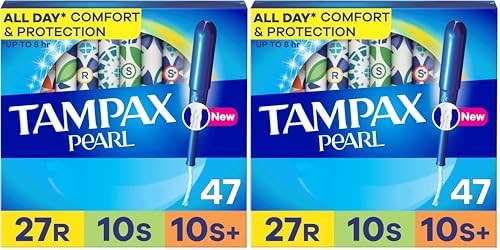 Tampax Pearl Tampons For Women Multipack With Leakguard Braid Regular/Super/Super Plus Absorbency Unscented 47 Count
