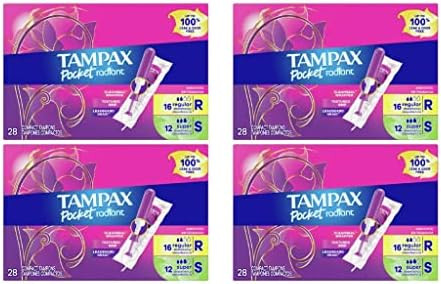 Tampax Pocket Radiant Duo Pack Regular/Super Unscented 28 Ct (Pack Of 4)