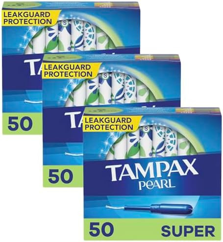 Tampax Pearl Tampons Super Absorbency With Leakguard Braid Unscented Unscented 50 Count (Pack Of 3)
