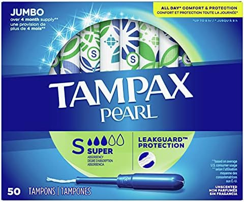 Tampax Pearl Tampons Super Absorbency With Leakguard Braid Unscented Unscented 50 Count (Pack Of 3)