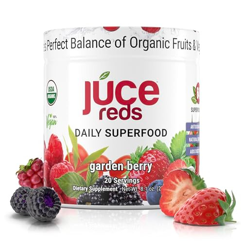 Terra Kai Organics Juce Reds Organic Superfood Powder Garden Berry Flavor Fruit & Veggie Powder For Everyone W/64 Immune Boosting Superfood Plus Probiotics For Gut Health 20 Servings (230G)