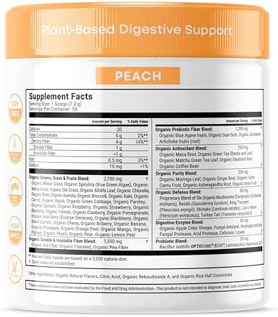 Terra Kai Organics JãºCe Belly Bliss Peachy Greens 30 Servings Probiotics + Greens Bloating Support With Plantbased Digestive Enzymes Dietary Supplement Powder By Terra Kai Organics