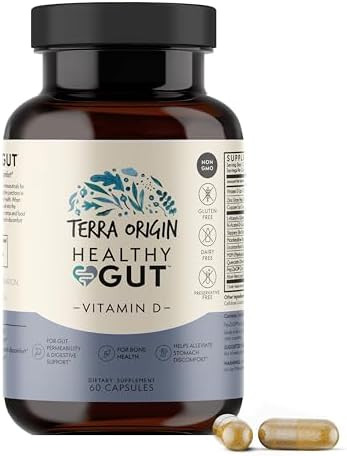 Terra Origin Healthy Gut With Vitamin D 5000 Iu 60 Capsules Gut Health Supplements For Men And Women Supports Digestion And Gas