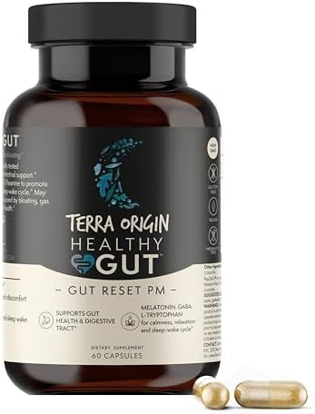 Terra Origin Healthy Gut Reset Pm 60 Veggie Capsules Natural Sleep Aid Supplement For Sleep & Wake Cycles Gaba Ltheanine Melatonin Lglutamine Licorice Root Slippery Elm Root