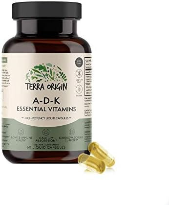 Terra Origin Adk Essential Vitamin Supplement 60 Liquid Capsules High Potency Vitamin A D 5000 Iu K1 And K2 Non Gmo Gluten Vegan Made In Usa