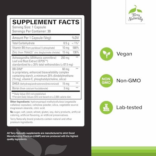 Terry Naturally Complete Testosterone Support Energy Supplement For Exercise Recovery Male Hormonal Balance Support Vegan 30 Capsules (30 Servings)