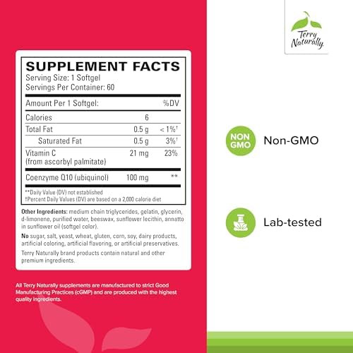 Terry Naturally Coq10 Bioactive Ubiquinol Cellular Energy Support Supplement Bioactive Coq10 Supplement Nutritional Supplement To Aid Healthy Aging & Brain Health 60 Softgels