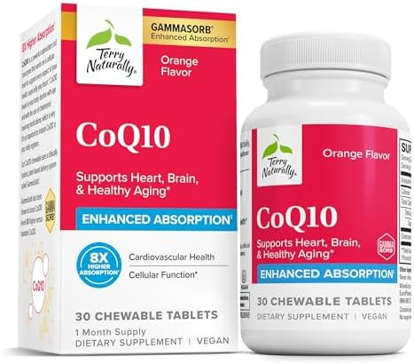 Terry Naturally Coq10 Chewables Cellular Energy Support Supplement Higher Absorption Coq10 Chewable Supplement Nutritional Supplement To Aid Healthy Aging & Brain Health 30 Chewables