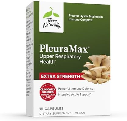 Terry Naturally Pleuramax Extra Strength Upper Respiratory Health Supplement Sourced From Oyster Mushrooms Includes Vitamin C & Zinc For Immune Support Vegan 15 Capsules (15 Servings) 2 Pack