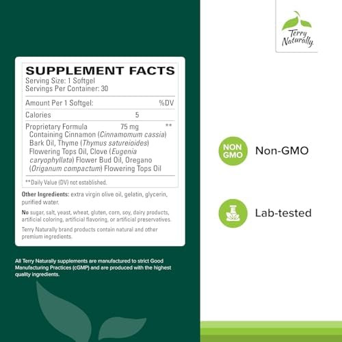 Terry Naturally Bacteril Intestinal Support Supplement With Clove Cinnamon Thyme & Oregano Immune Support Supplement With Antioxidant Support Intestinal Support 30 Softgels