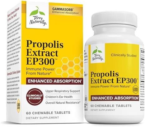 Terry Naturally Propolis Extract Ep300 Upper Respiratory & Immune System Support Supplement Nongmo With Bee Propolis Extract Child & Adult Supplement 60 Chewable Tablets