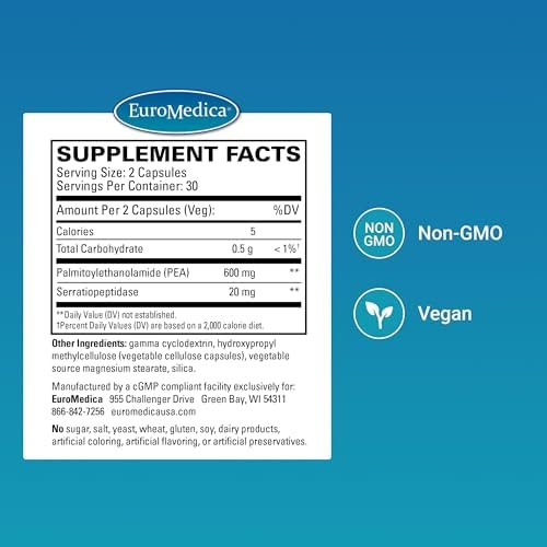 Terry Naturally Euromedica Pea Healthy Inflammation Response Joint Health Support Exercise Performance & Postworkout Support Of Dairy Gluten Or Soy 60 Capsules (30 Servings)