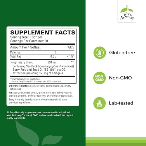 Terry Naturally Omega7 Dry Eye Relief Eye Health Supplement With Buckthorn Seed Oil Dietary Supplement To Aid Dry Eye Relief 60 Softgels 2 Pack