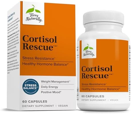 Terry Naturally Cortisol Rescue Stress Response Support With Vitamin C & Bioactive B Vitamins Adrenal Health & Energy Support Supplement 60 Capsules (60 Servings)