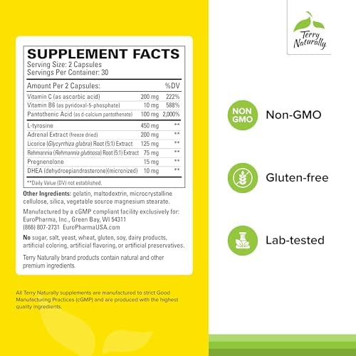 Terry Naturally Adrenaplex Adrenal Gland Function Supplement Glandular Support With Vitamins C & B6 Supports Healthy Adrenal Function Keep Out Of Reach Of Children 60 Capsules (Pack Of 2)