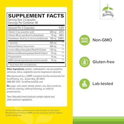 Terry Naturally Adrenaplex Adrenal Gland Function Supplement Glandular Support With Vitamins C & B6 Supports Healthy Adrenal Function Keep Out Of Reach Of Children 120 Capsules (Pack Of 2)